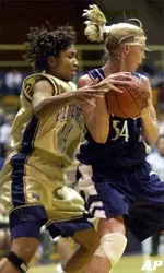 Panther Celeste Barkley comes from behind to steal the ball during Saturday's battle against Penn State.
