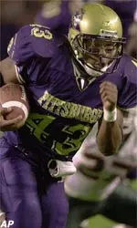 Pittsburgh running back Raymond Kirkley makes a long run down to the two-yard line.