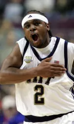Pittsburgh guard Levance Fields (2) reaches for the ball on Kent State center Nate Gerwin during the first half of an NCAA basketball tournament first-round game Friday, March 17, 2006, in Auburn Hills, Mich. (AP Photo/Paul Sancya)