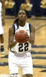 Chelsea Cole attempts a free threw against Seton Hall.