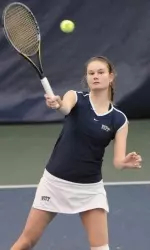 Elizabeth Adams moved into sixth place on Pitt's all-time wins list after winning her singles and doubles matches at CMU