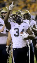 Pittsburgh's Isaac Bennett celebrates a touchdown against West Virginia during the first quarter