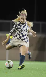 Pitt freshman Hanna Hannesdottir fires a shot in the second half of the Pitt-Louisville match.