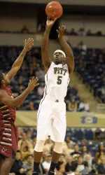 Durand Johnson hits one of his four 3-pointers in Friday's 82-71 exhibition win over Philadelphia University at Petersen Events Center.