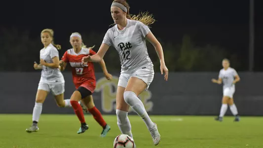 PITTSBURGH, PA, Sept 6: The Pitt women's soccer team hosts Duquesne at the Petersen Sports Complex on September 6, 2018. Photographer: Pete Madia/Pitt Athletics