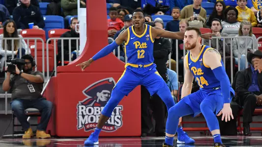 Abdoul Karim Coulibaly defending the paint at Robert Morris.