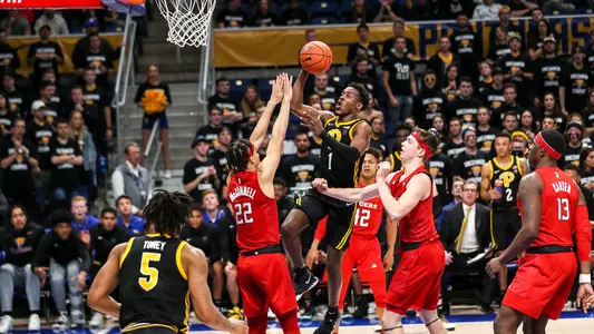 Xavier Johnson driving the lane against Rutgers.