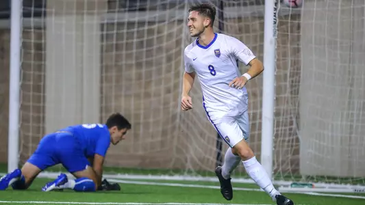 Valentin Noel celebrating vs. Virginia Tech.