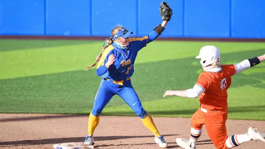 Morgan Batesole tagging a runner out vs. Syracuse.