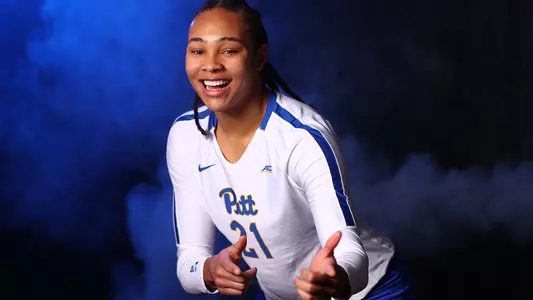 COLUMBUS, OH - DECEMBER 15: The Pittsburgh Panthers pose during the Division I Women’s Volleyball Championship on December 15, 2021 in Columbus, Ohio. (Photo by Jamie Schwaberow/NCAA Photos via Getty Images)