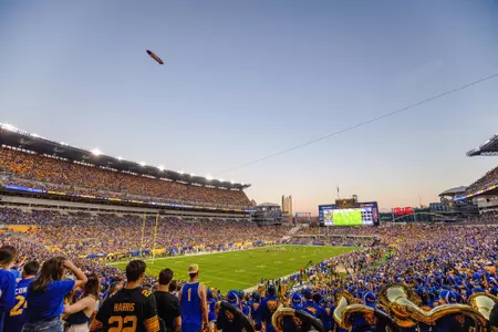 A wide shot of Acrisure Stadium from the stands during the Backyard Brawl at twilight