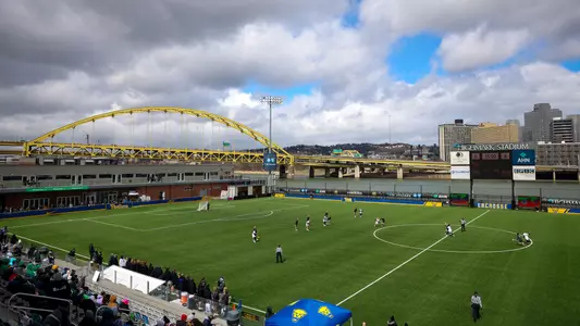 A view of the PIttsburgh Skyline during a PItt lacrosse game at Highmark Stadium