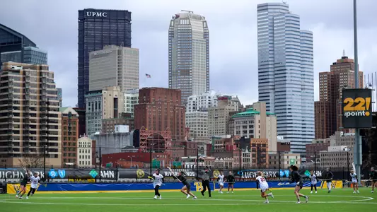 A view of the PIttsburgh Skyline during a PItt lacrosse game at Highmark Stadium