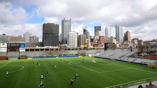 A view of the PIttsburgh Skyline during a PItt lacrosse game at Highmark Stadium