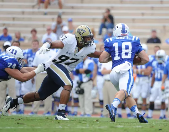 DURHAM, NC - SEPTEMBER 21: The Pitt Panthers take on the Duke Blue Devils in NCAA Div. 1 Football at Wallace Wade Stadium on September 21, 2013 in Durham, North Carolina. (Pete Madia / www.petemadia.com)