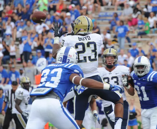 DURHAM, NC - SEPTEMBER 21: The Pitt Panthers take on the Duke Blue Devils in NCAA Div. 1 Football at Wallace Wade Stadium on September 21, 2013 in Durham, North Carolina. (Pete Madia / www.petemadia.com)