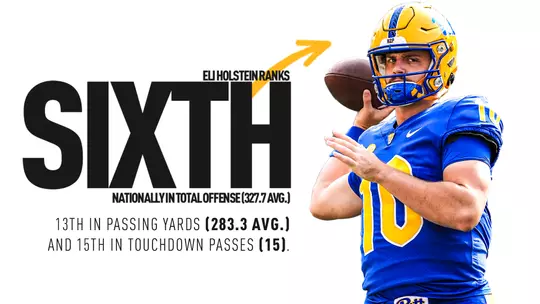Eli Holstein ranks 6th nationally in total offense (327.7 avg.) 13th in passing yards (283.3 avg.) and 15th in touchdown passes (15).