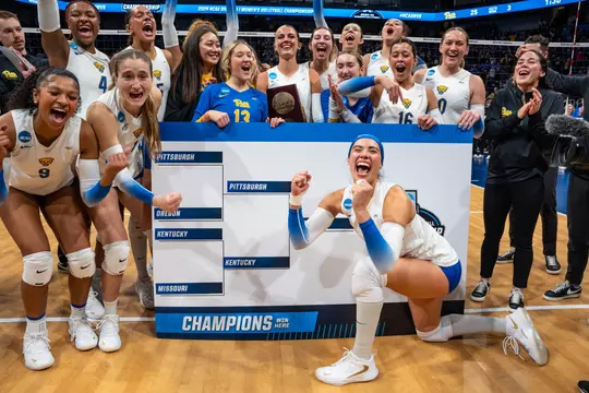 The Pitt VB team celebrating their advancement to the national semifinal