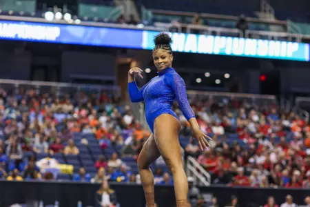 Jah'Liyah Bedminster in Roc the Royal leotard at the ACC Championships