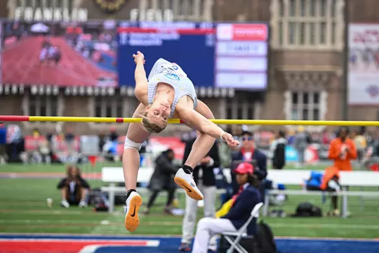 Lydia Bottelier mid jump at Penn Relays