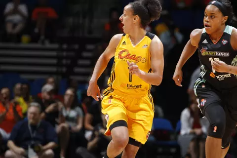 TULSA, OK - June 26: # of the New York Liberty # of the Tulsa Shock during the WNBA game on June 26, 2015 at the BOK Center in Tulsa, Oklahoma. NOTE TO USER: User expressly acknowledges and agrees that, by downloading and or using this photograph, User is consenting to the terms and conditions of the Getty Images License Agreement. Mandatory Copyright Notice: Copyright 2015 NBAE (Photo by Shane Bevel/NBAE via Getty Images) *** Local Caption *** Personality;Personality;Personality