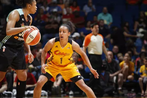 TULSA, OK - June 26: # of the New York Liberty # of the Tulsa Shock during the WNBA game on June 26, 2015 at the BOK Center in Tulsa, Oklahoma. NOTE TO USER: User expressly acknowledges and agrees that, by downloading and or using this photograph, User is consenting to the terms and conditions of the Getty Images License Agreement. Mandatory Copyright Notice: Copyright 2015 NBAE (Photo by Shane Bevel/NBAE via Getty Images) *** Local Caption *** Personality;Personality;Personality
