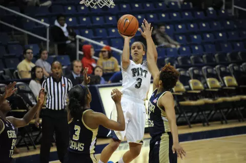 PITTSBURGH, PA - FEBRUARY 3: The Pitt Panthers meet the Georgia Tech Yellow Jackets in NCAA Div. 1 women's basketball at the Petersen Events Center on February 3 2014 in Pittsburgh, Pennsylvania.