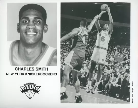 CHARLES SMITH NEW YORK KNICKERBOCKERS headshot and photo of Smith completing a jump shot