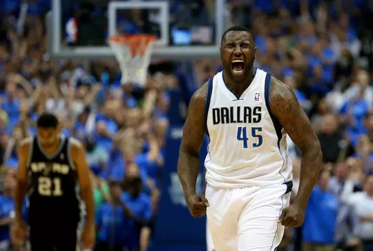 DALLAS, TX - APRIL 28: DeJuan Blair #45 of the Dallas Mavericks reacts during play against the San Antonio Spurs in Game Four of the Western Conference Quarterfinals during the 2014 NBA Playoffs at American Airlines Center on April 28, 2014 in Dallas, Texas. NOTE TO USER: User expressly acknowledges and agrees that, by downloading and or using this photograph, User is consenting to the terms and conditions of the Getty Images License Agreement. (Photo by Ronald Martinez/Getty Images)