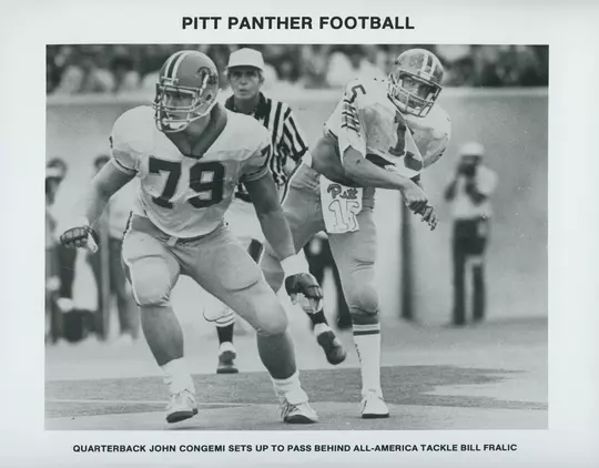 QUARTERBACK JOHN CONGEMI SETS UP TO PASS BEHIND ALL-AMERICA TACKLE BILL FRALIC