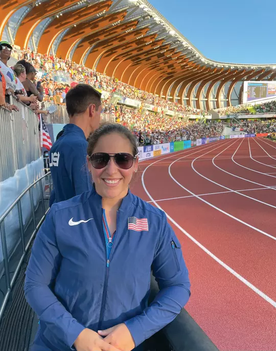 Thea at the 2022 World Athletics Championships in Eugene, Oregon.