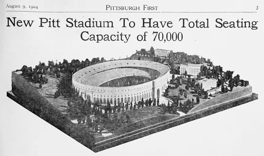 A graphic showing the planned design of Pitt Stadium