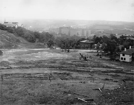 View of Pitt Stadium construction, looking north.