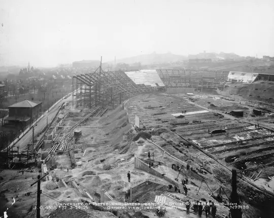 View of Pitt Stadium construction, looking south