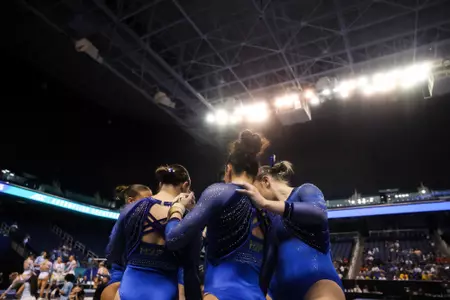 Pitt Gymnastics Huddle at ACC Championships