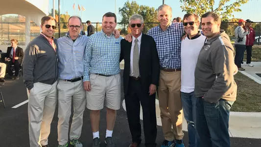 Bill Tierney with members of the 1992 Princeton team