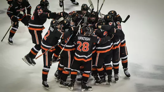 Men's Hockey Celebrates OT Win At Dartmouth Toileting Clinch 2020 Playoff Series