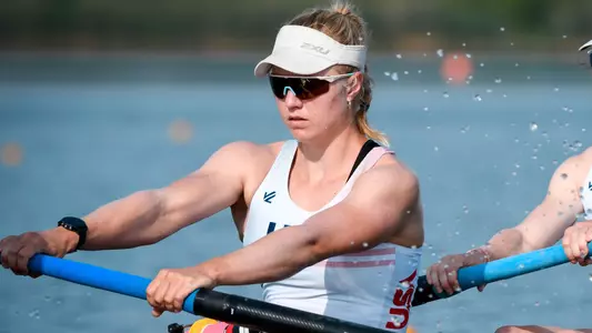 Claire Collins rowing action photo