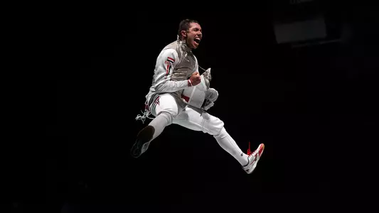 Mohamed Hamza celebrates at Olympic Games following round-of-16 win