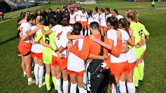 Princeton women's soccer team huddle