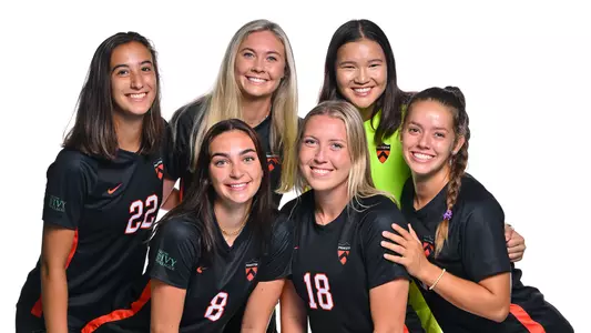 Posed photo of women's soccer seniors