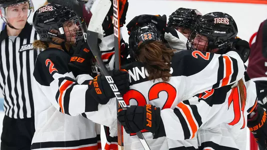 princeton women's hockey celebration huddle