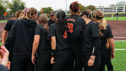 Princeton softball huddle
