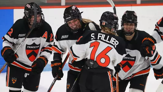 celebration photo with maggie connors, dominique cormier, sarah fillier and katherine khramtsov