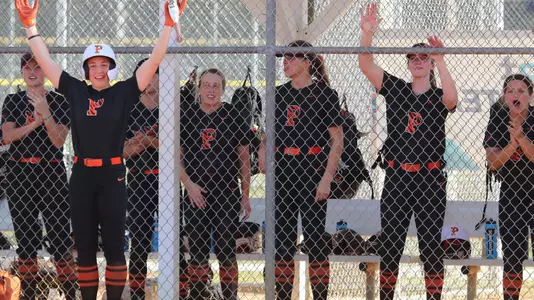 softball team cheers from the bench