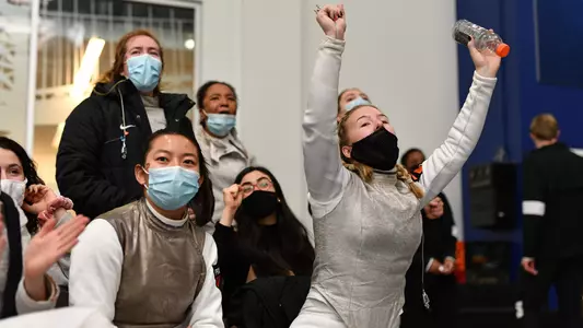women's fencing celebration photo