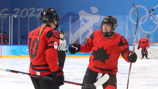 Sarah Fillier Claire Thompson Olympic celebration photo