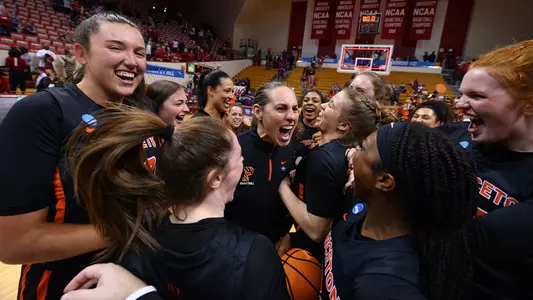 Princeton women's basketball celebrates its win over Kentucky in the NCAA Tournament