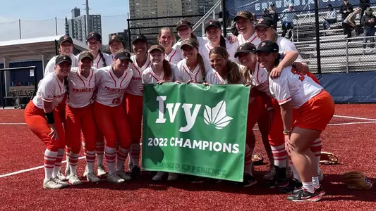 softball team with 2022 Ivy League championship banner