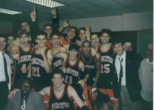 Pete Carril and 1996 team after Ivy playoff